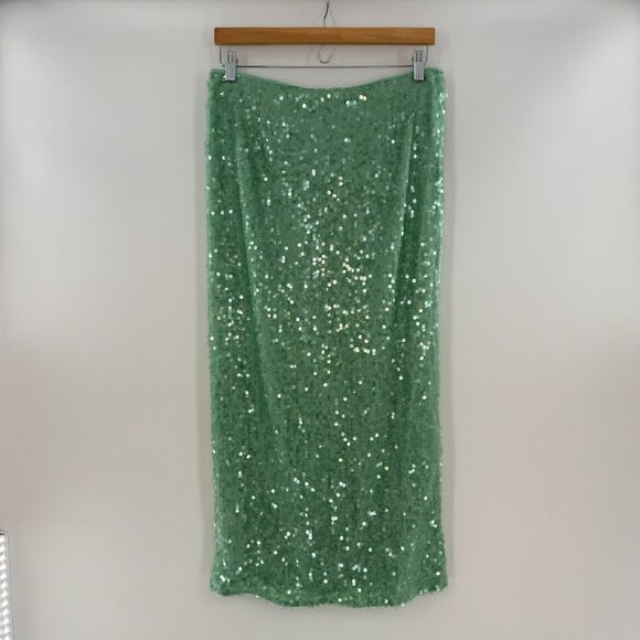 NWT Free People Poets Sequin Midi Sarong Skirt Mermaid green Size 8 - Picture 2 of 13